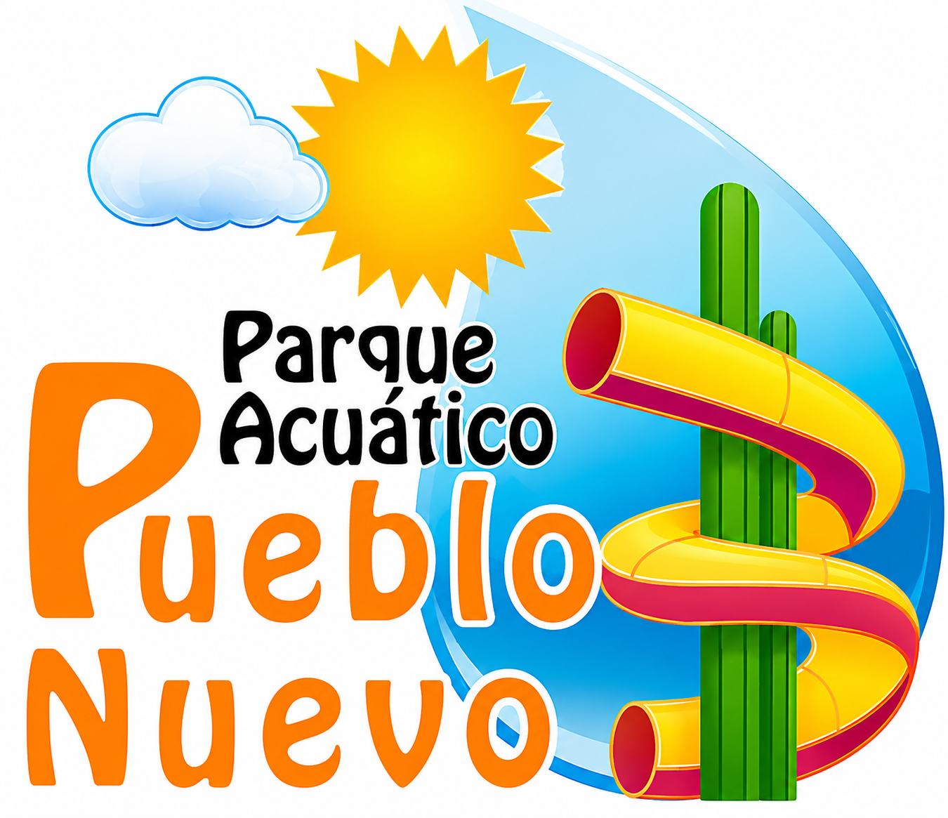 Logotipo de parque acuatico pueblo nuevo, cliente de G&G Fiberglass.
